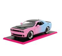 Jada Pink Slips 1:24 W5 2015 Dodge Challenger SRT Hellcat Die-Cast Car w/Base, Toys for Kids and Adults(Pink/Blue Gradient)