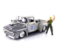 Jada Street Fighter 1:24 1956 Ford F-100 Die-Cast Car & 2.75" Guile Figure, Toys for Kids and Adults