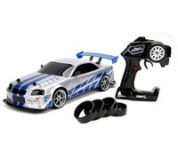 Jada Toys 253209000 Fast&Furious Fast And The Furious Fast & Furious Nissan Skyline GTR R34 RC Car with Radio Remote Control, Drift Function, 4 Tyres, USB Charging, Scale 1:10, Blue/Silver