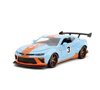 Jada Toys Big Time Muscle 1:24 2016 Chevy Camaro SS Widebody Gulf Die-Cast Car, Toys for Kids and Adults(Blue/Orange)