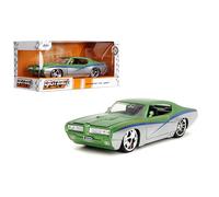 Jada Toys Bigtime Muscle 1:24 1969 Pontiac GTO Die Cast Car - Opening Doors, Bonnet, Trunk, Rubber Tyres (Candy Silver/Green)