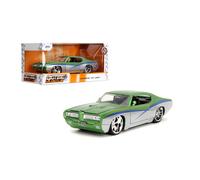 Jada Toys Bigtime Muscle 1:24 1969 Pontiac GTO Die Cast Car - Opening Doors, Bonnet, Trunk, Rubber Tyres (Candy Silver/Green)