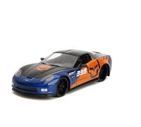 Jada Toys Bigtime Muscle 1:24 2006 Chevy Corvette Z06 Die Cast Car - Opening Doors, Bonnet, Trunk, Rubber Tyres (Metallic Blue/Orange)