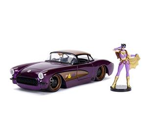 Jada Toys DC Comics Bombshells Batgirl 1957 Chevy Corvette Car Die-cast Door Boot & Bonnet Opening Includes Bat Girl Figure 1:24 Scale Purple Gold