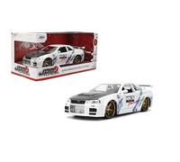 Jada Toys JDM Tuners 1:24 Die-Cast 2002 Nissan Skyline GT-R (R34), Opening Doors, Detailed Interior, Rubber Tyres, Collectible for Children from 8 Years (Gloss White)