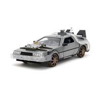 Jada Toys - Time Machine - Back to The Future 3 Model Car Metal 1:24 Opening Doors LED Light Version with Brown Rims, 20 cm, Silver