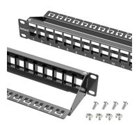 Jadaol 24 Port Blank Keystone Patch Panel, 1U 19 Inch for Rack Mount or Wall Mount, with Cable Management and Removable Support Bar, Compatible with Cat6A, Cat6, Cat5e and Cat5 Keystone Jacks