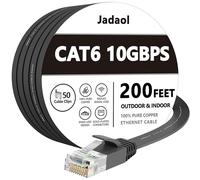 Jadaol Cat 6 Ethernet Cable 200ft (60.96m), Outdoor & Indoor, 10Gbps Support Cat 8 Cat 7 Network, Long Flat Internet Lan Patch Cord, Cat6 High Speed Weatherproof Cable for Router, Modem, Switch, Black