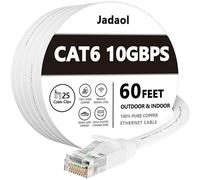 Jadaol Cat 6 Ethernet Cable 60 ft, Outdoor & Indoor 10Gbps Support Cat8 Cat7 Network, Flat RJ45 Internet LAN Computer Patch Cable for Router, Modem, Switch, Gaming Consoles, Streaming Devices, White