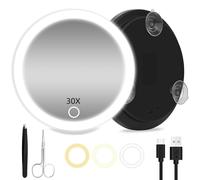 JADAZROR 30X Magnification Mirror with Lights, 6 Inch Travel Mirror with Magnification, Rechargeable Illuminated Magnifying Mirror, Portable Travel Magnifying Mirror 30x