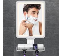 Jadazror Heated Shower Mirror Fogless for Shaving with 3 Color Lights Adjustable Brightness, 9.5*7inch Rechargeable Anti-Fog Mirror with Razor Holder, Wall-Mounted Bathroom Accessories