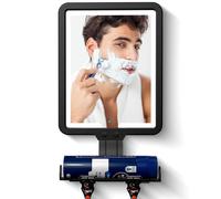 Jadazror Heated Shower Mirror Fogless for Shaving with 3 Color Lights Adjustable Brightness, 9.5 * 7inch Rechargeable Anti-Fog Mirror with Razor Holder, Wall-Mounted Bathroom Accessories