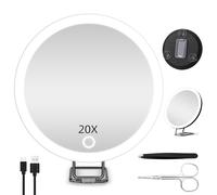 JADAZROR LED Compact Mirror 20X Magnifying Mirror with Light, 15cm Travel Mirror with Magnification, Rechargeable Illuminated Magnifying Mirror, Portable Makeup Mirror Gift