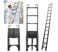JADDUO Telescopic Ladder, 3.8 m, Aluminium Folding Ladder with Hooks, Folding Step Boards, Aluminium Multi-Purpose Ladder, 150 kg Load Capacity, Step Spacing 30 cm, Black