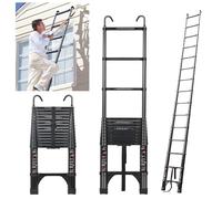 JADDUO Telescopic Ladder, 4.4 m, Aluminium Folding Ladder with Hooks, Folding Step Boards, Aluminium Multi-Purpose Ladder, 150 kg Load Capacity, Step Spacing 30 cm, Black