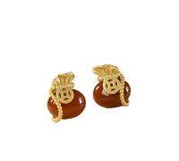 Jade Blessing Bag Earrings Natural 925 Silver Gemstones Women Jewelry Ear Studs-Red