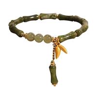 Jade Bracelet Feng Shui Wealth Bracelet Aventurine Green Jade Bamboo Beaded Bangle GoldFilled Pure Silver Leaf Chakra Crystal Bracelet Antique Prosperity Tranquility Money/2077