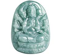 Jade Buddha Necklace, Guan Yin Pendant Necklace, Hand Carved Natural Jadeite Lucky Amulet, Quan Yin Buddha Pendant Necklaces Feng Shui Jewelry Gifts for Women Men