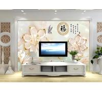 Jade Carving Floral Butterfly Small Fish Art 3D Wallpaper Easy Install Feature Office Living Room Sofa Bedroom TV Background Wall Decoration-150cm×105cm