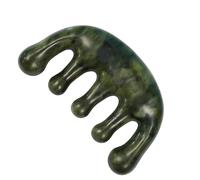 Jade Comb Scalp Massager, Natural Green Jade Head Massager Tool for Stress Relief & Relaxation, Five Tooth Facial Gua Sha Comb, Skin Care Beauty Tool