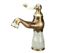 Jade Draw Copper Bathroom Basin Hot and Cold Splashproof Faucet, Antique Dwarf - Green Jade