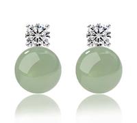 Jade Earrings for Women Green Gemstone Earrings Teardrop Dangle Earings Emerald Huggie Hoop Earring Elegant Jewelry Gifts for Women (C:Jade CZ)