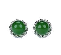 jade earrings for women, Sterling Silver Green Jade Round Beads Stud Earrings Jade Jewelry Handmade Hoop Earrings