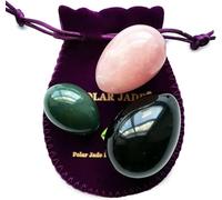 Jade Eggs 3-pcs Set of 3 Gemstones, NO-DRILLED, with User Instructions, Made of Nephrite Jade, Rose Quartz and Black Obsidian, L/M/S 3 Sizes for Training Love Muscles as Bladder Control Device