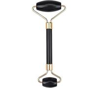 Jade Face Roller, Double Headed Stone Facial Roller, Anti-Aging Natural Facial Jade Stone Set Beauty Roller for Rejuvenate Skin & Remove Wrinkles, Self-Care Face Roller Massage Tool For Unisex (Black)