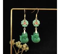 Jade Fox Earrings 925 Silver Jewelry Women Luxury Natural-Green