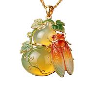Jade Gourd Cicada Pendant Necklace, S925 Silver Gold Plated