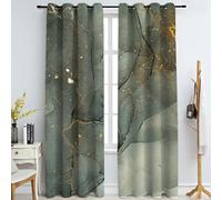 Jade Green Curtains Opaque Set of 2, Marble Gold Leaf 3D Blackout Curtains with Eyelets Cold and Heat Resistant for Kids Room Boys Girls Bedroom Window Decoration 2 x 100W x 214H cm