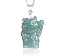 Jade Necklace Feng Shui Wealth Necklace Lucky Cat Maneki Neko Level A Blue Water Fei Cui Jade Crystal Necklace Chakra Gemstone Amulet Luxurious Vacation Jewelry Prosperity Love/1927