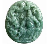 Jade Necklace for Men and Women, Wu God of Wealth Guan Gong Pendant Necklace, Hand Carved Jadeite Feng Shui Guan Yu Lucky Amulet Jewelry