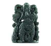 Jade Necklace for Men and Women, Wu God of Wealth Guan Gong Pendant Necklace, Hand Carved Jadeite Feng Shui Guan Yu Lucky Amulet Jewelry