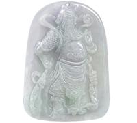 Jade Necklace for Men and Women, Wu God of Wealth Guan Gong Pendant Necklace, Hand Carved Jadeite Feng Shui Guan Yu Lucky Amulet Jewelry