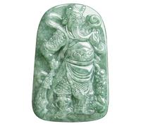 Jade Necklace for Men and Women, Wu God of Wealth Guan Gong Pendant Necklace, Hand Carved Jadeite Feng Shui Guan Yu Lucky Amulet Jewelry
