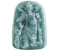 Jade Necklace for Men and Women, Wu God of Wealth Guan Gong Pendant Necklace, Hand Carved Jadeite Feng Shui Guan Yu Lucky Amulet Jewelry