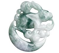 Jade Necklace for Women, Natural Jade Rabbit Pendant Necklace, Jadeite Coins Moon Pendant, Hand Carved Jadeite Lucky Amulet, Feng Shui Zen Meditation Decor