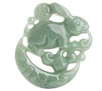 Jade Necklace for Women, Natural Jade Rabbit Pendant Necklace, Jadeite Coins Moon Pendant, Hand Carved Jadeite Lucky Amulet, Feng Shui Zen Meditation Decor