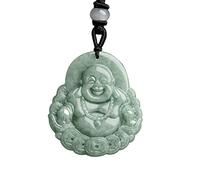 Jade Pendant Green Natural Real Laughing Buddha Necklace - Good Luck 925 Silver Chain Amulet Jewelry Gifts