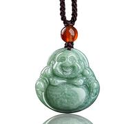 Jade Pendant Green Natural Real Laughing Buddha Necklace - Good Luck 925 Silver Chain Amulet Jewelry Gifts, Stone, chalcedony