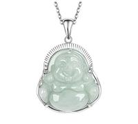 Jade Pendant Green Natural Real Laughing Buddha Necklace - Good Luck 925 Silver Chain Amulet Jewelry Gifts