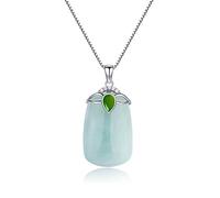 Jade Pendant Protect Safety Charm Jade Clasp Fashion and Elegant Jewelry Necklace for Women, Sterling Silver 18" Chain. green