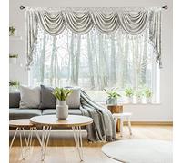 JADE POKE Jacquard Waterfall Valance for Windows with Luxury Tassels, Rod Pocket Swag Valance for Living Room/Bedroom/Banquet, Silver Grey European Style Valances for Windows, 1 Panel, Wide 110 Inch