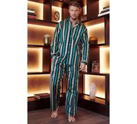 British Boxers Men's Cotton Pyjama Set - Jade Regimental Satin Stripe - XX-LARGE