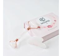 Jade Roller & Gua Sha Tool Set - Upgraded Neck Pain Facial Massager Jaw Shaper Massage Tools for Eye Roller Firming Skin,Rose Quartz Crystal Set migraine Relief Skincare, ice Roller Beauty Products