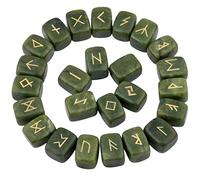 Jade Rune Stones Tumbled Engraved Lettering Crystal Set for Wicca Crystals Healing Chakra Reiki - Drak Green