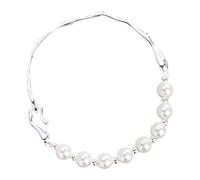 Jade Silver Bangle Green Jade Bracelet Pearl Stretch Bracelet Natural Bead Bangles Adjustable Bracelet Bring Good Luck Wealth Happiness Big Necklaces (A, One Size)