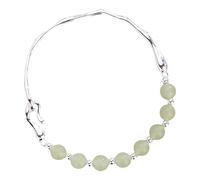Jade Silver Bangle Green Jade Bracelet Pearl Stretch Bracelet Natural Bead Bangles Adjustable Bracelet Bring Good Luck Wealth Happiness Womens Dress Watch (B, One Size)